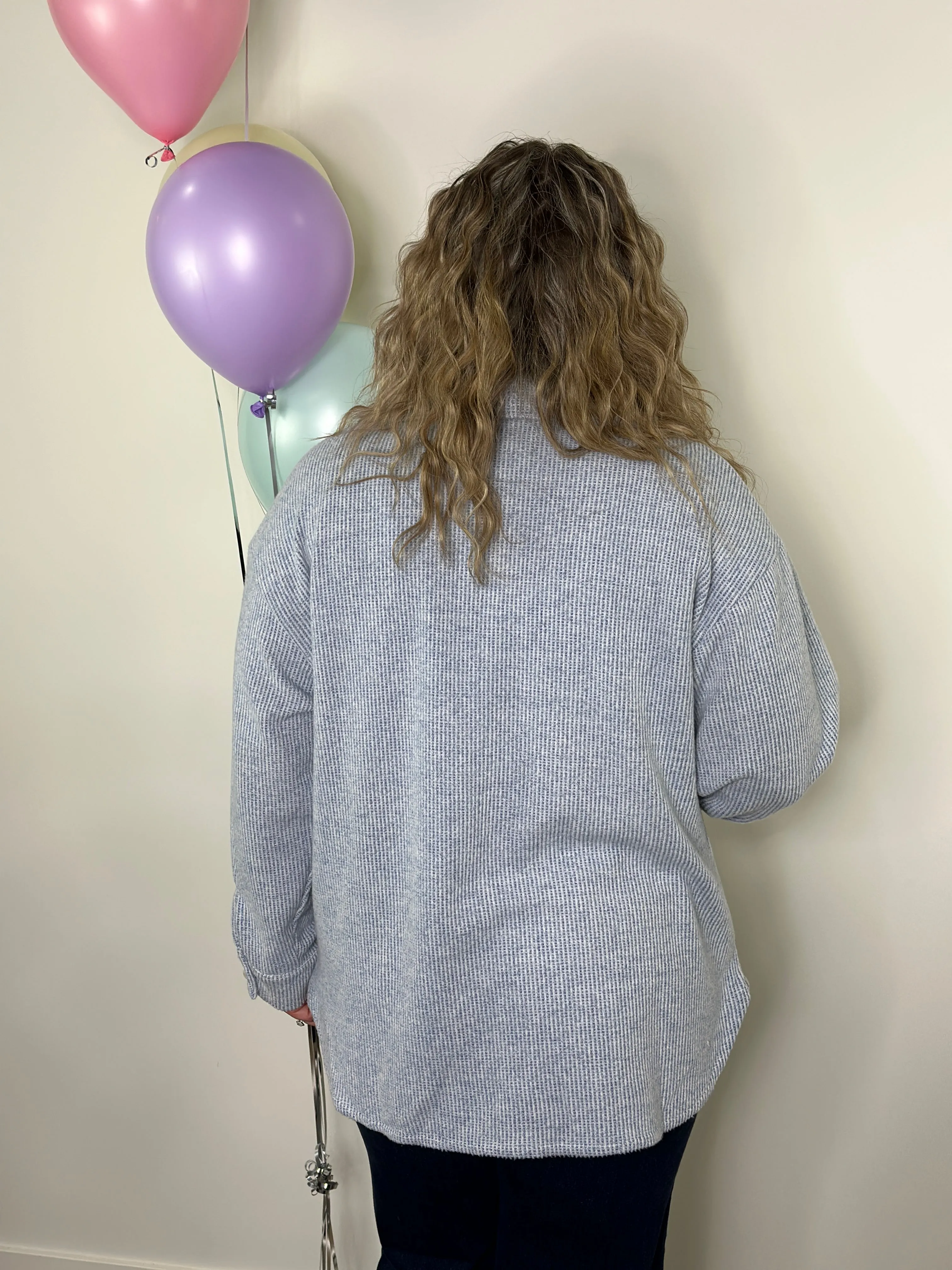 Lightweight Textured Shacket - Blue- (Small - 3X)