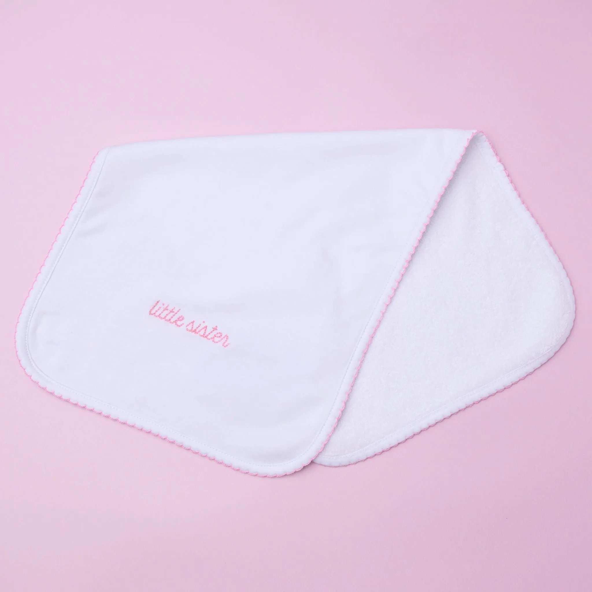 Little Sister Embroidered Burp Cloth