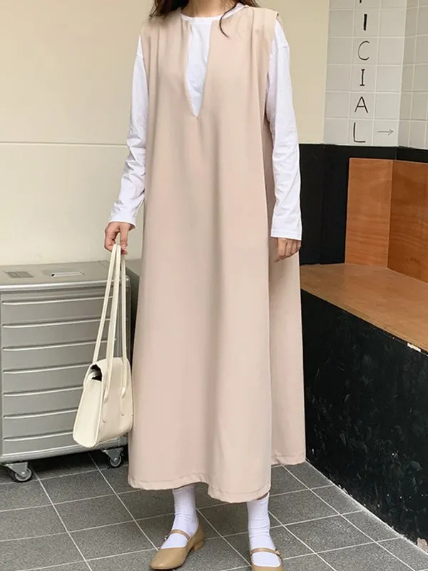 Loose V-neck Sleeveless Long Vest Dress