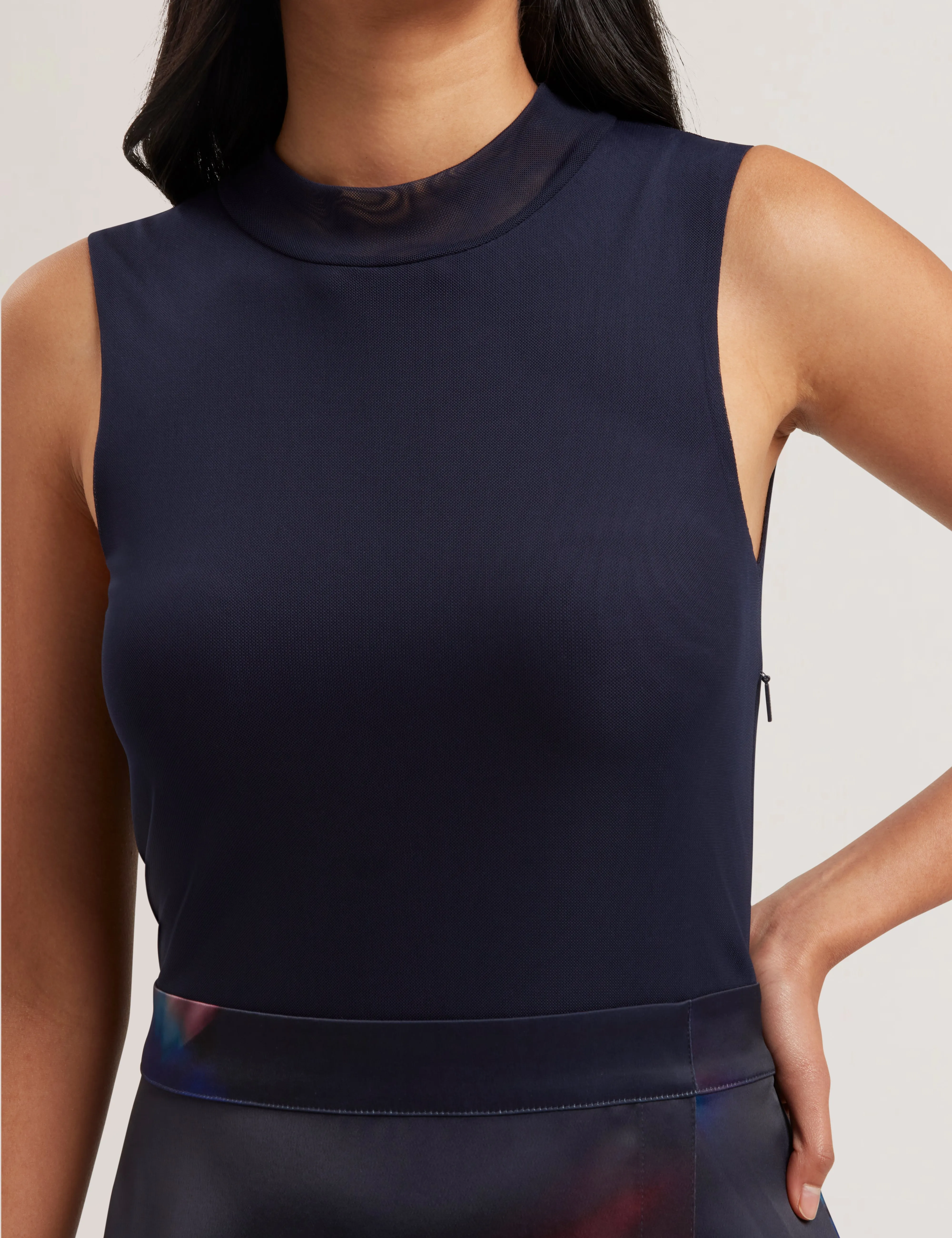 Marlyee Jersey High Neck Top Printed Midi Skirt Navy