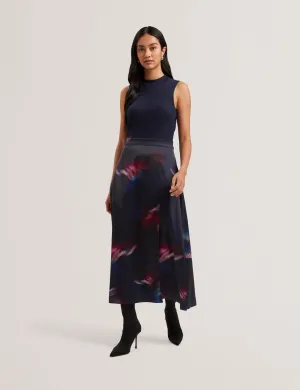 Marlyee Jersey High Neck Top Printed Midi Skirt Navy