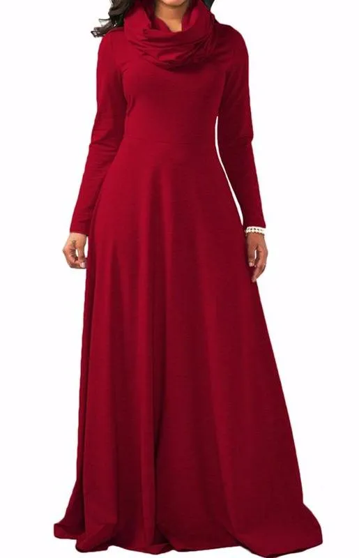 MB FASHION Elegant Long-Sleeve Maxi Dress with Cowl Neckline 3294