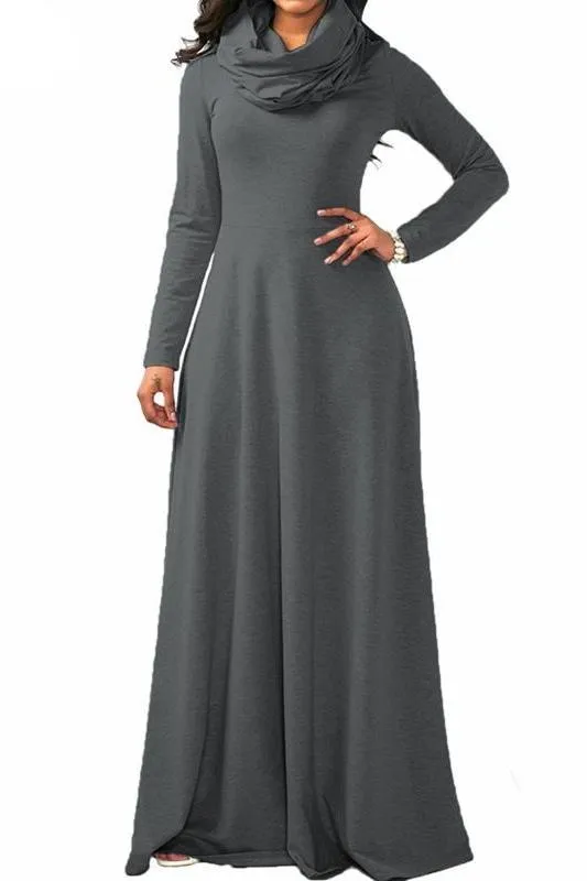 MB FASHION Elegant Long-Sleeve Maxi Dress with Cowl Neckline 3294