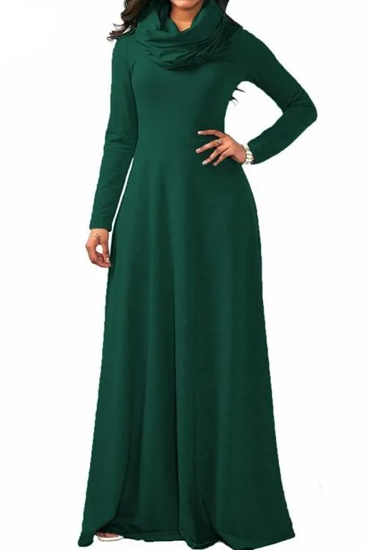 MB FASHION Elegant Long-Sleeve Maxi Dress with Cowl Neckline 3294