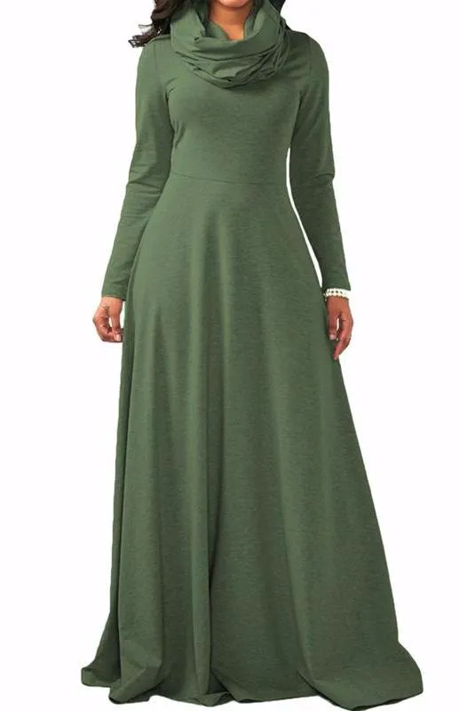 MB FASHION Elegant Long-Sleeve Maxi Dress with Cowl Neckline 3294