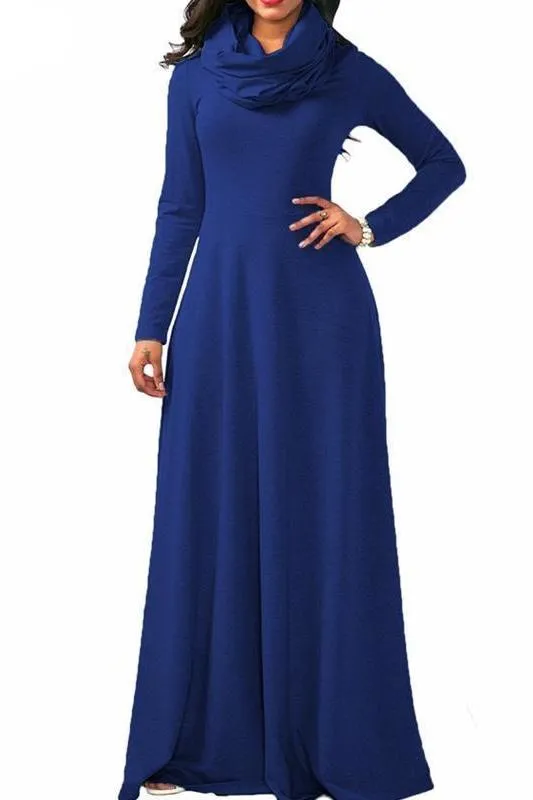 MB FASHION Elegant Long-Sleeve Maxi Dress with Cowl Neckline 3294