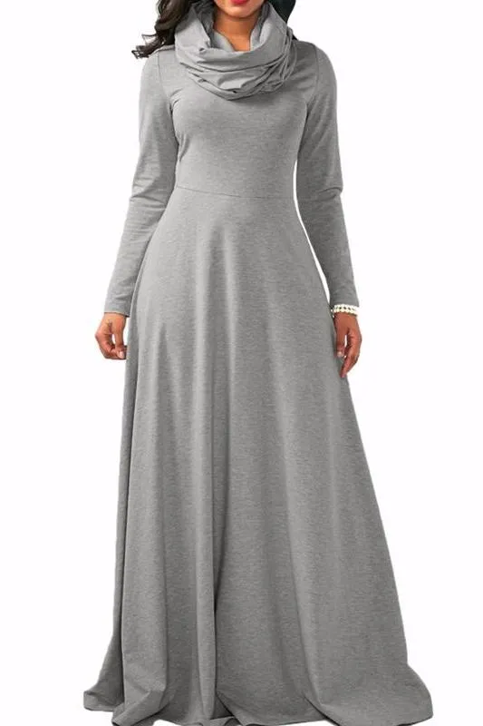 MB FASHION Elegant Long-Sleeve Maxi Dress with Cowl Neckline 3294