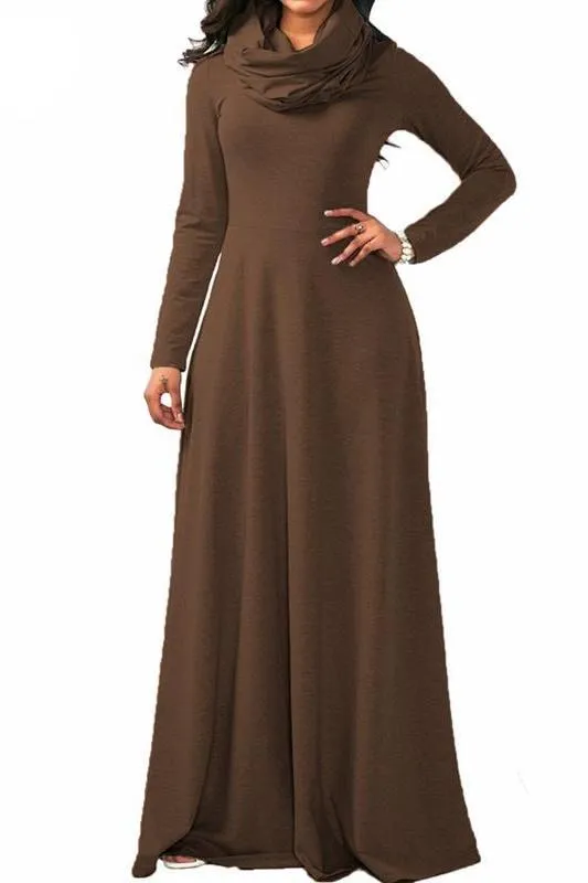 MB FASHION Elegant Long-Sleeve Maxi Dress with Cowl Neckline 3294