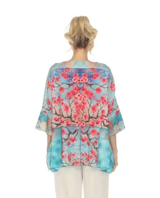 Moonlight Cherry Blossom-Print Tunic Top - 3867