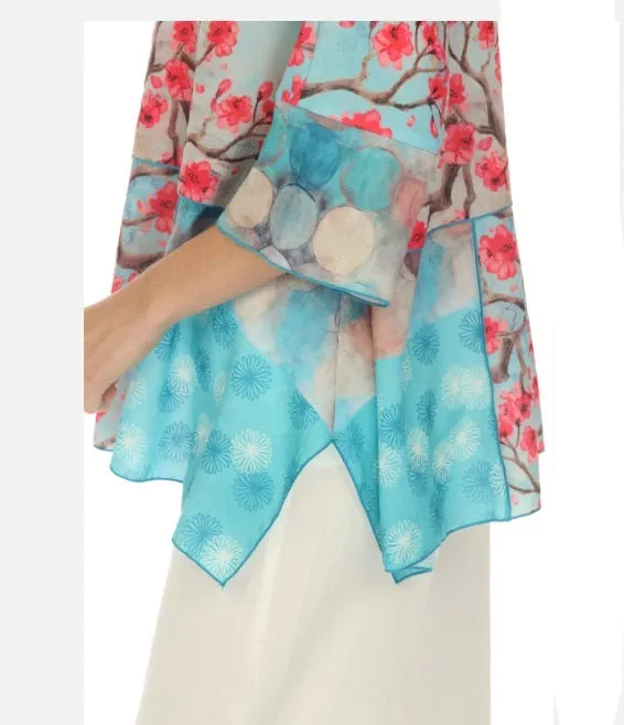 Moonlight Cherry Blossom-Print Tunic Top - 3867