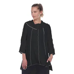 Moonlight Cowl-Neck Tunic in Black W/ White Trim - 3119-BLK