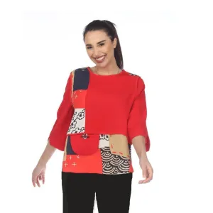 Moonlight Patchwork Tunic Top in Red - 3523