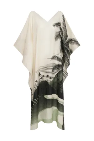 Morena Linen Closed Tunic / Green Tropical Landscape