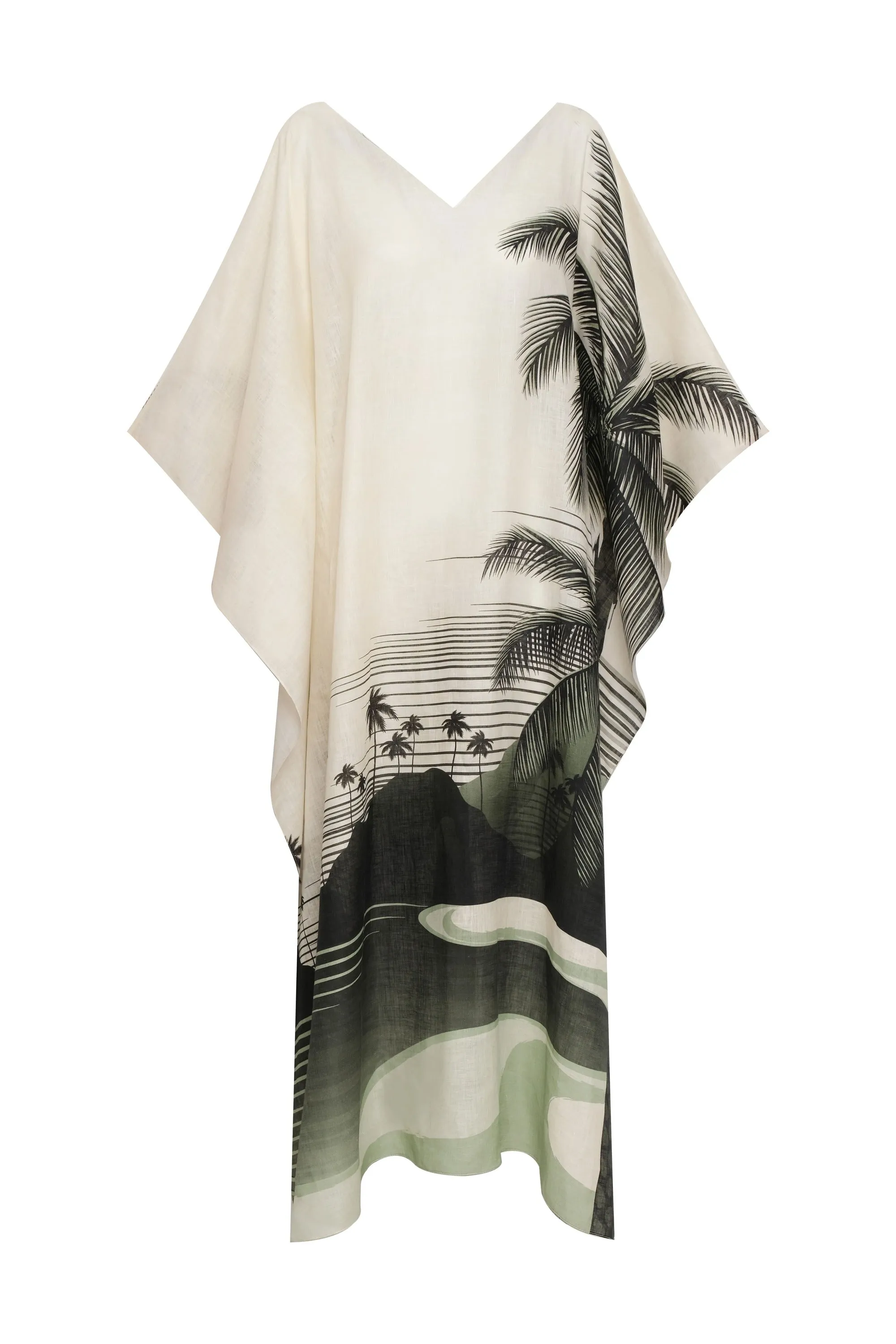 Morena Linen Closed Tunic / Green Tropical Landscape