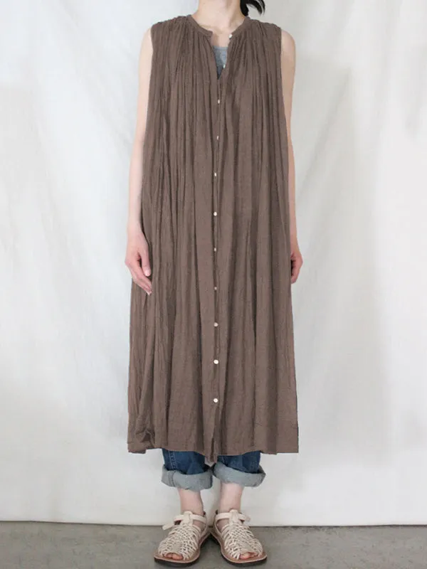 Pleated See-Through Loose Sleeveless Round-Neck Midi Dresses