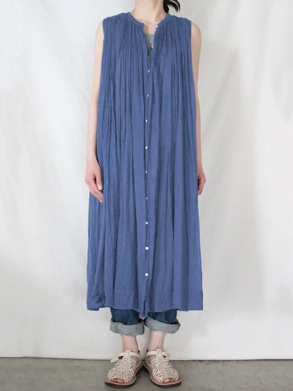 Pleated See-Through Loose Sleeveless Round-Neck Midi Dresses