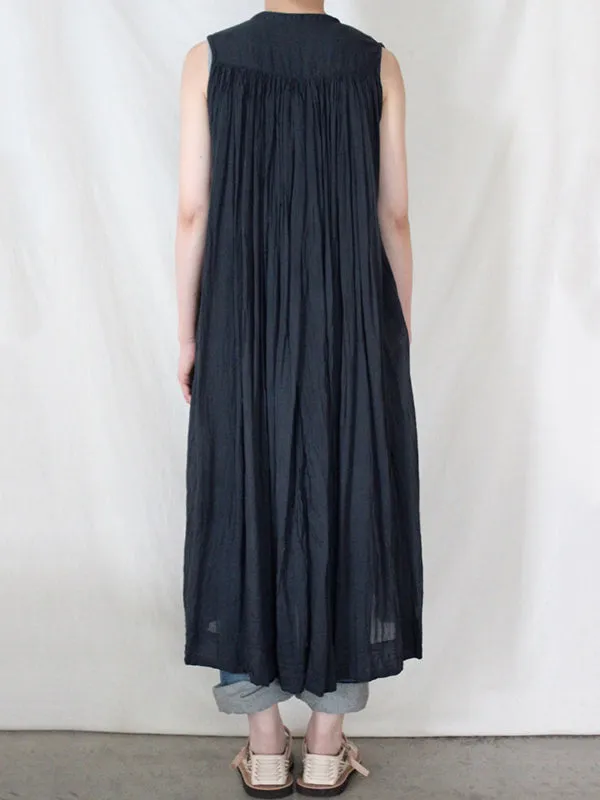 Pleated See-Through Loose Sleeveless Round-Neck Midi Dresses