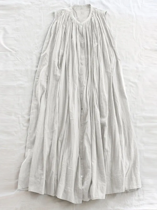 Pleated See-Through Loose Sleeveless Round-Neck Midi Dresses
