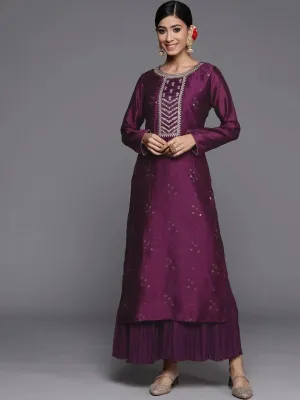 Purple Embroidered Silk Straight Kurta