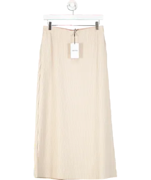 REISS Cream Pippa Pleated Jersey Midi Skirt In Stone UK 10