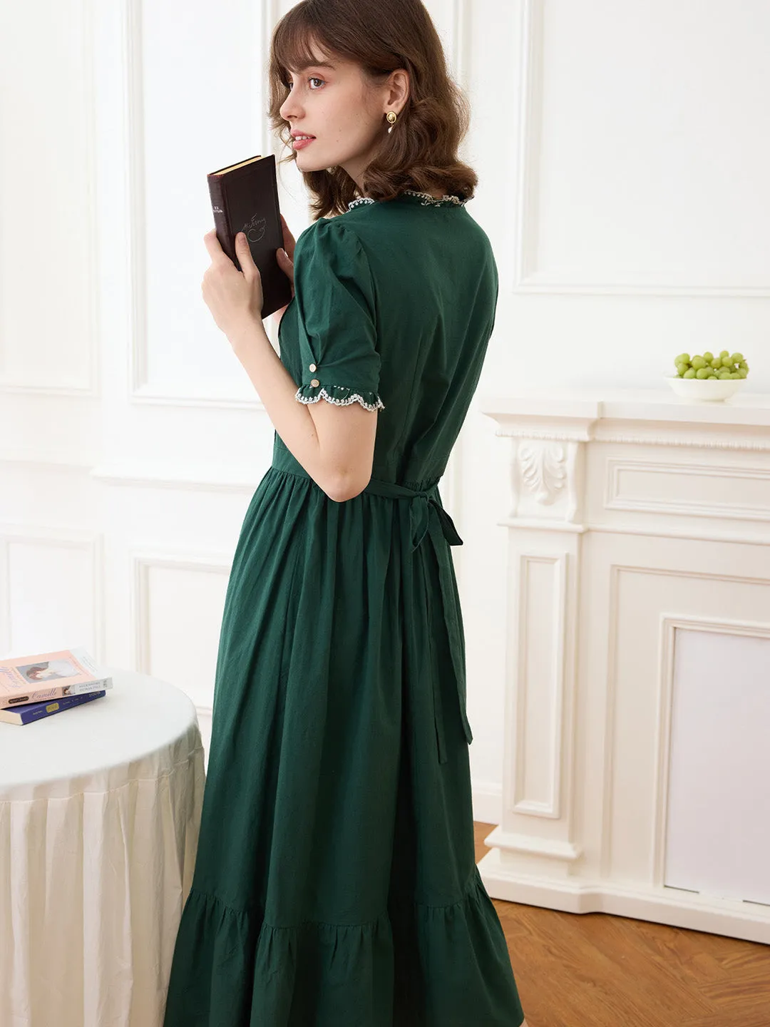 Romina Cotton Vintage Embroidered Green Dress