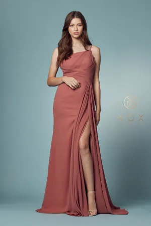 Ruched Long One Shoulder  A-line Dress_E1005