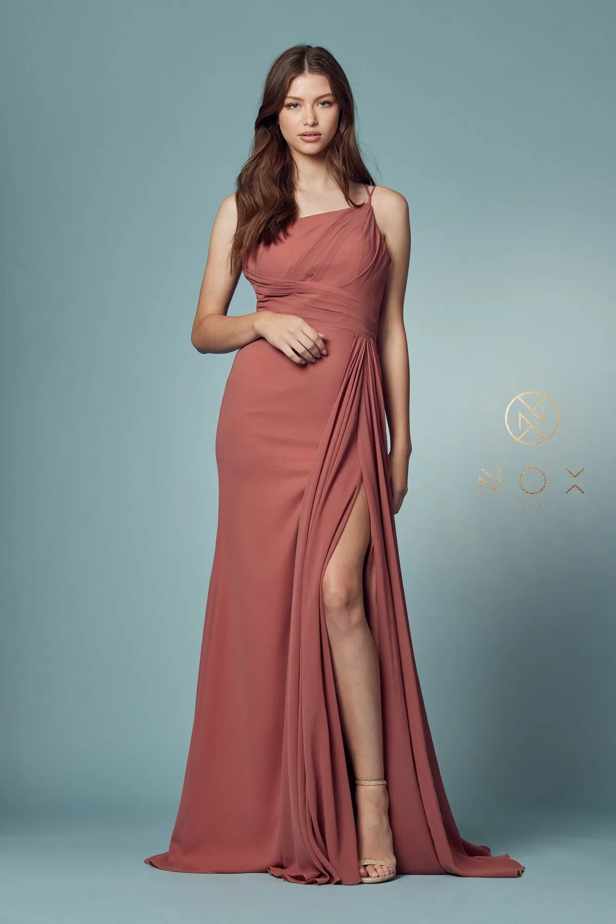 Ruched Long One Shoulder  A-line Dress_E1005