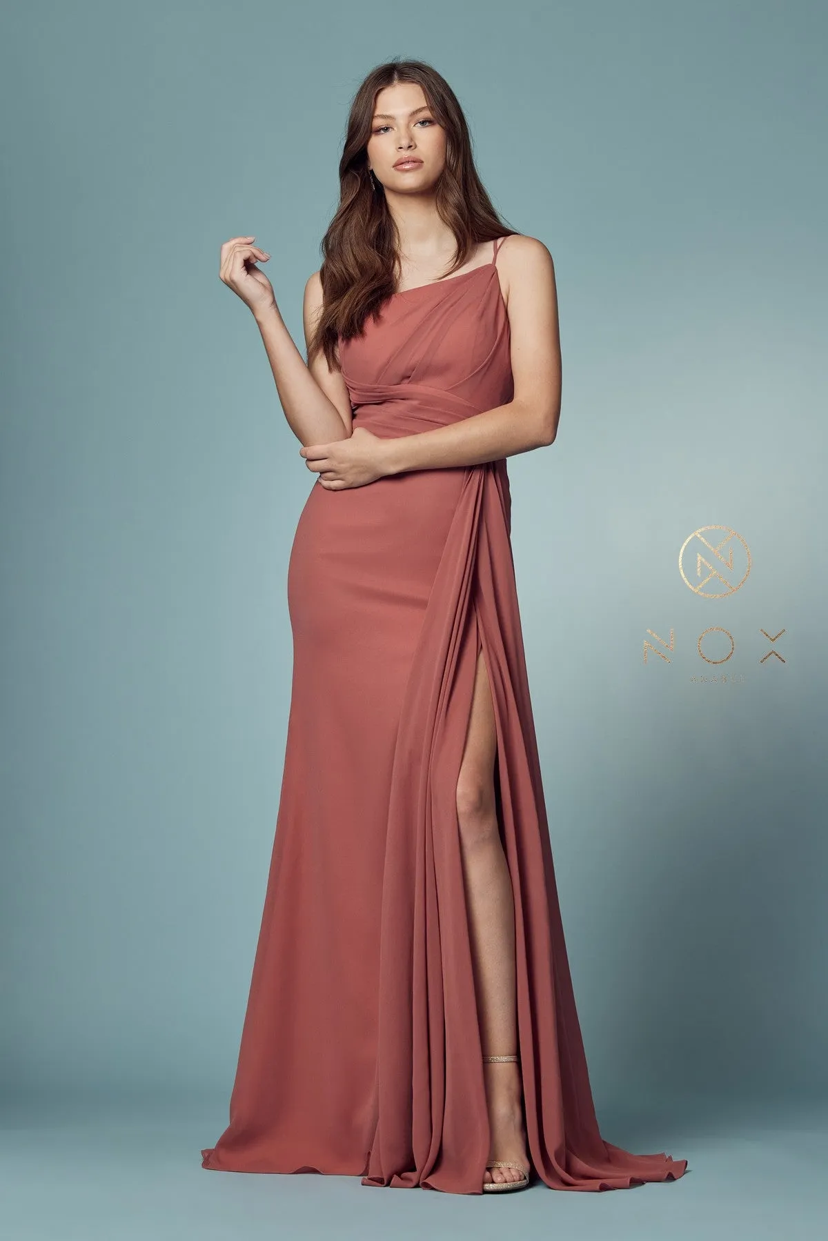 Ruched Long One Shoulder  A-line Dress_E1005