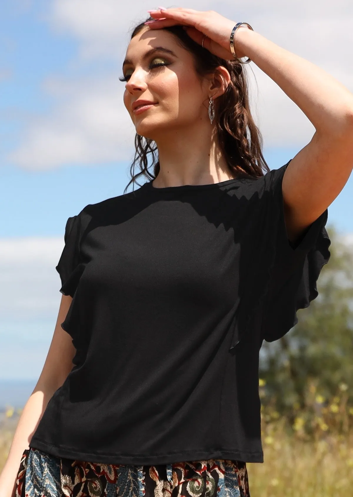 Ruffle Tee Black
