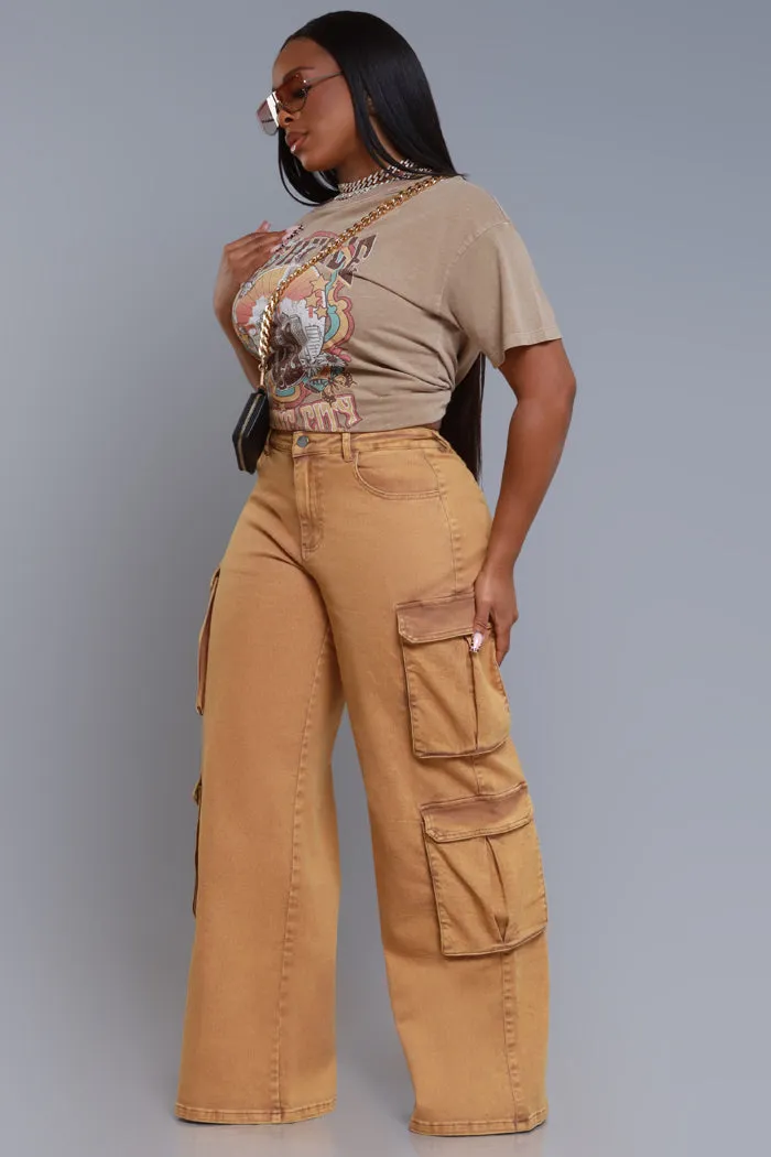 See Your Way High Rise Cargo Pants - Camel