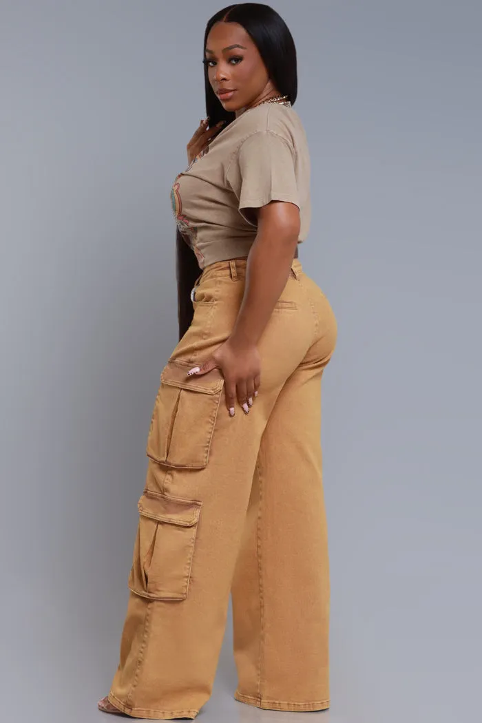 See Your Way High Rise Cargo Pants - Camel