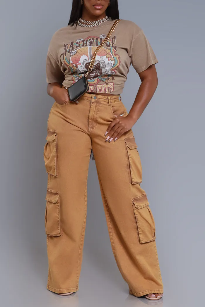 See Your Way High Rise Cargo Pants - Camel