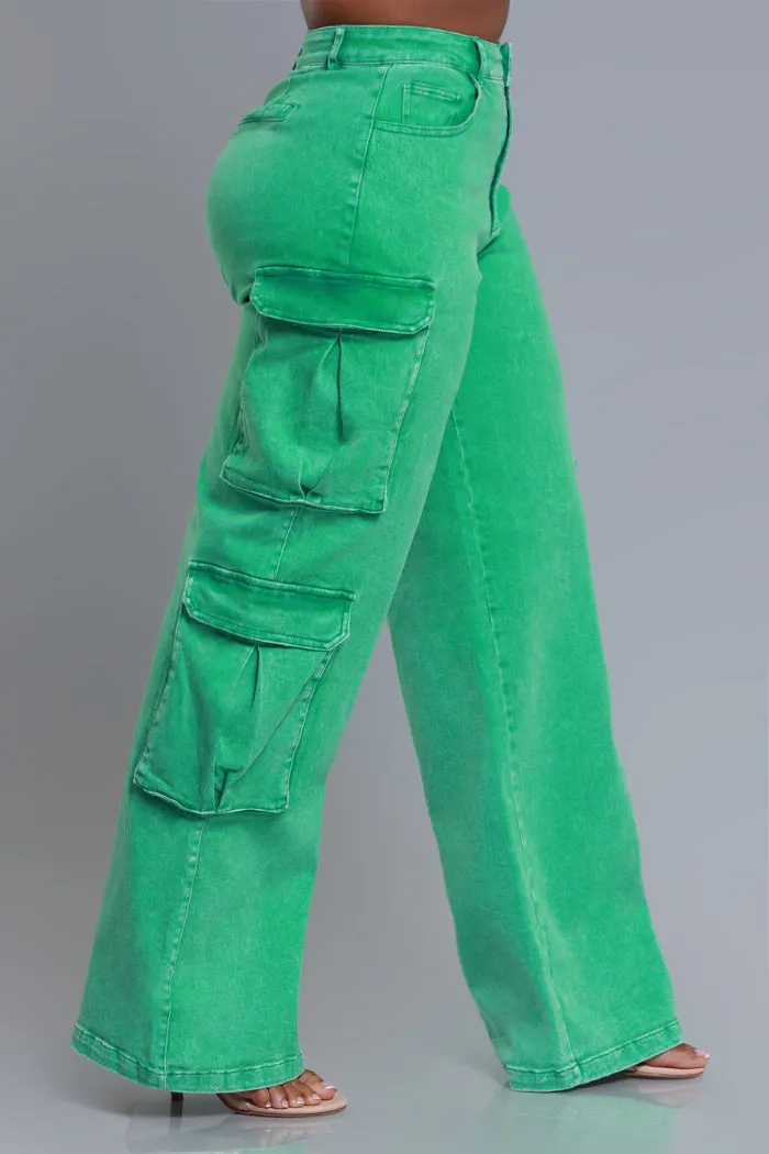 See Your Way High Rise Cargo Pants - Green