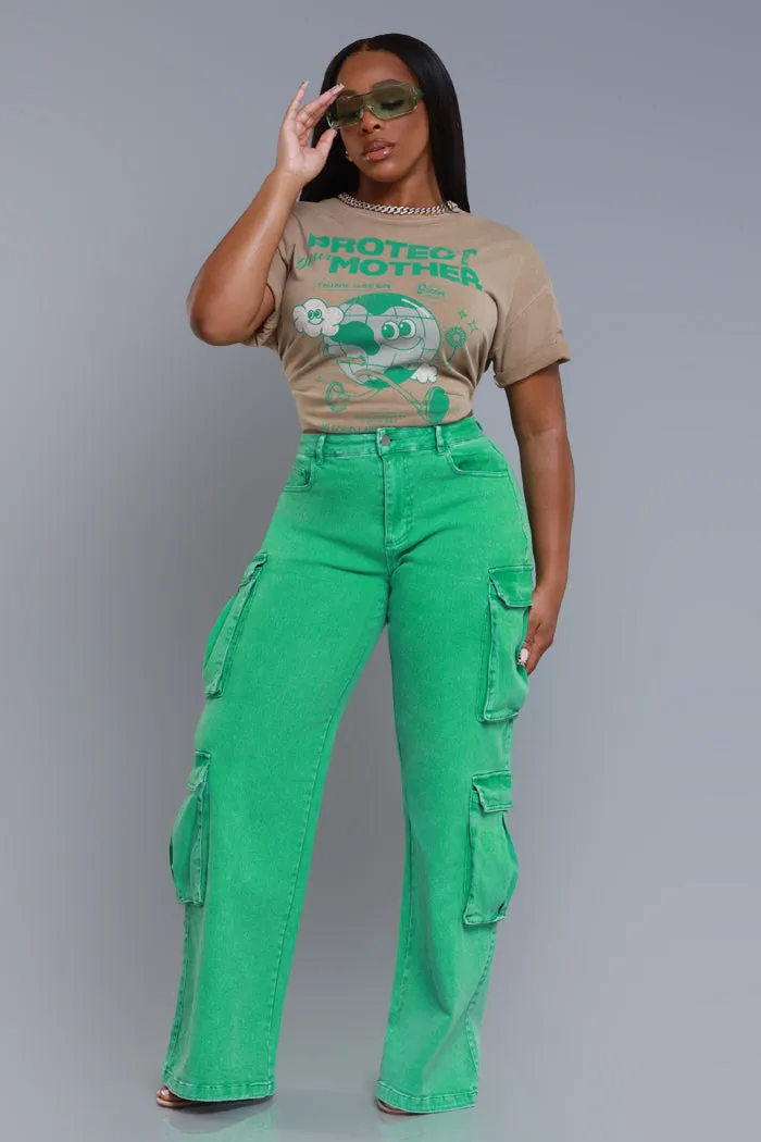 See Your Way High Rise Cargo Pants - Green