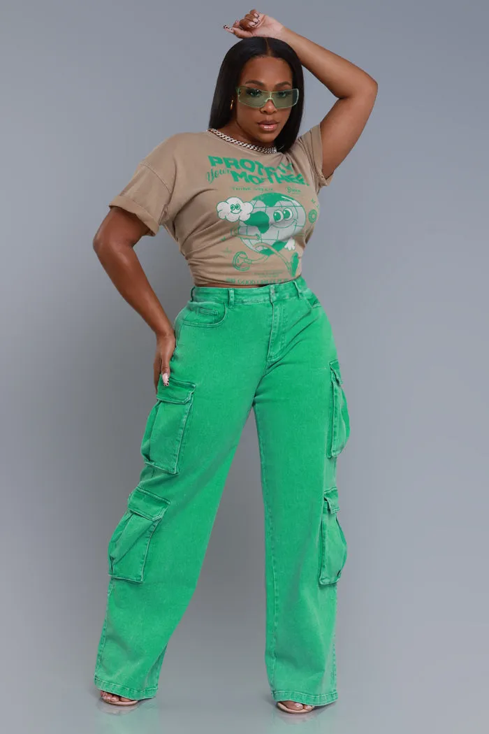 See Your Way High Rise Cargo Pants - Green