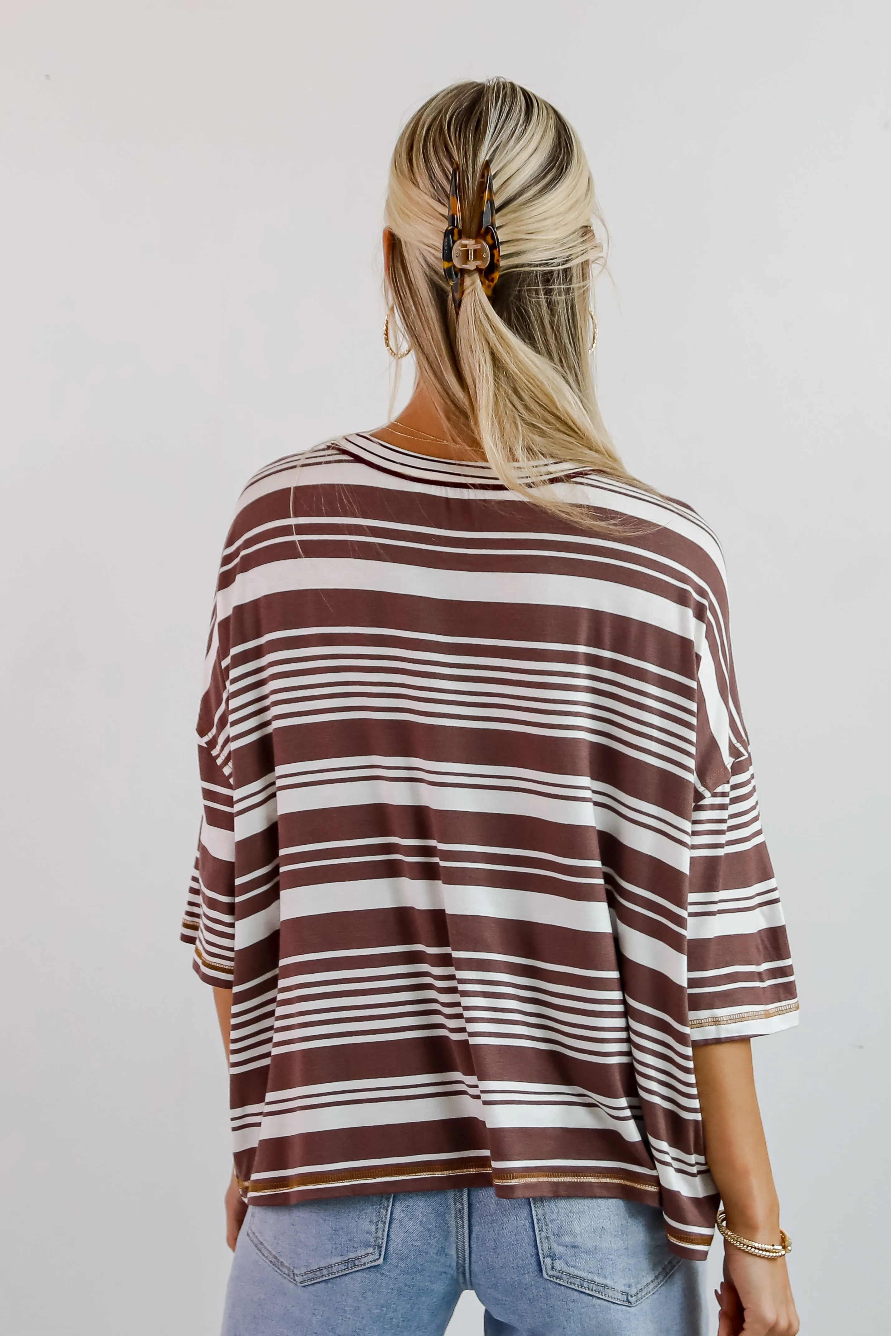 Seriously Comfy Mocha Striped Color Block Top