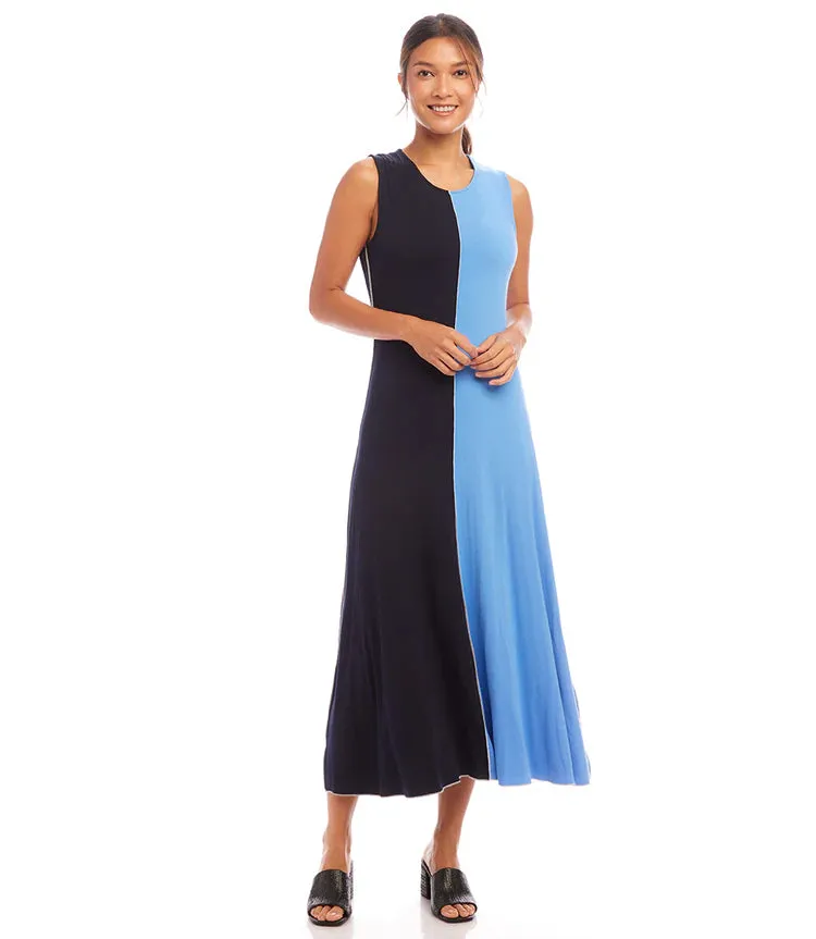 Solene Sleeveless Colorblock Midi Dress in Navy and Blue- Karen Kane 1L13031