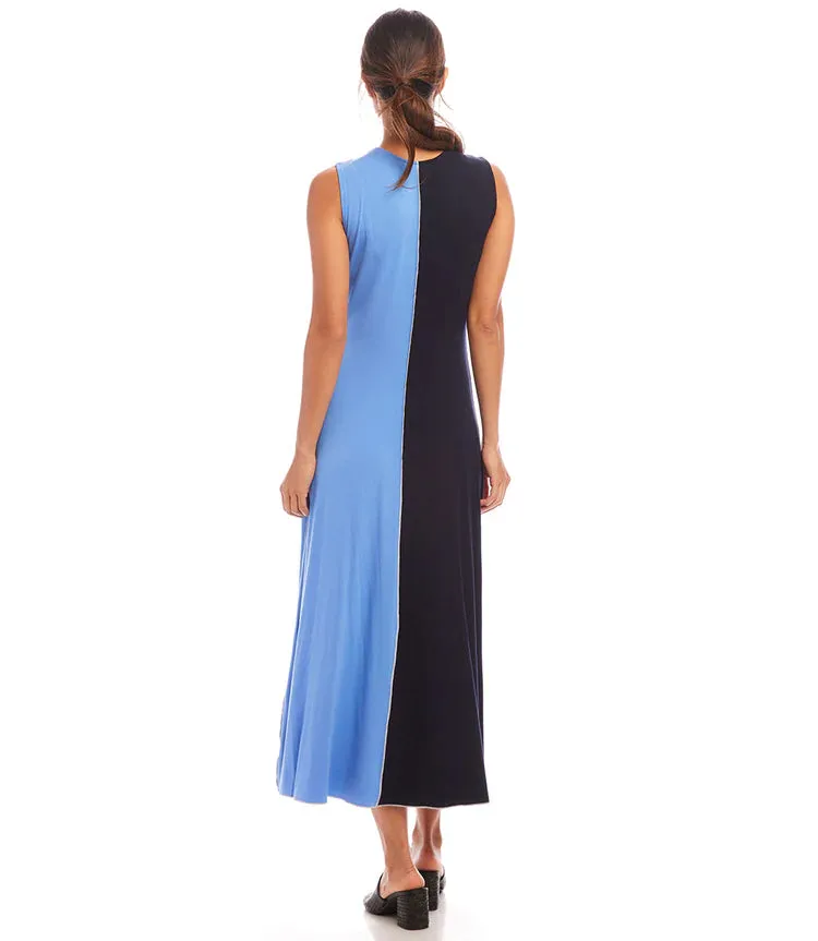 Solene Sleeveless Colorblock Midi Dress in Navy and Blue- Karen Kane 1L13031