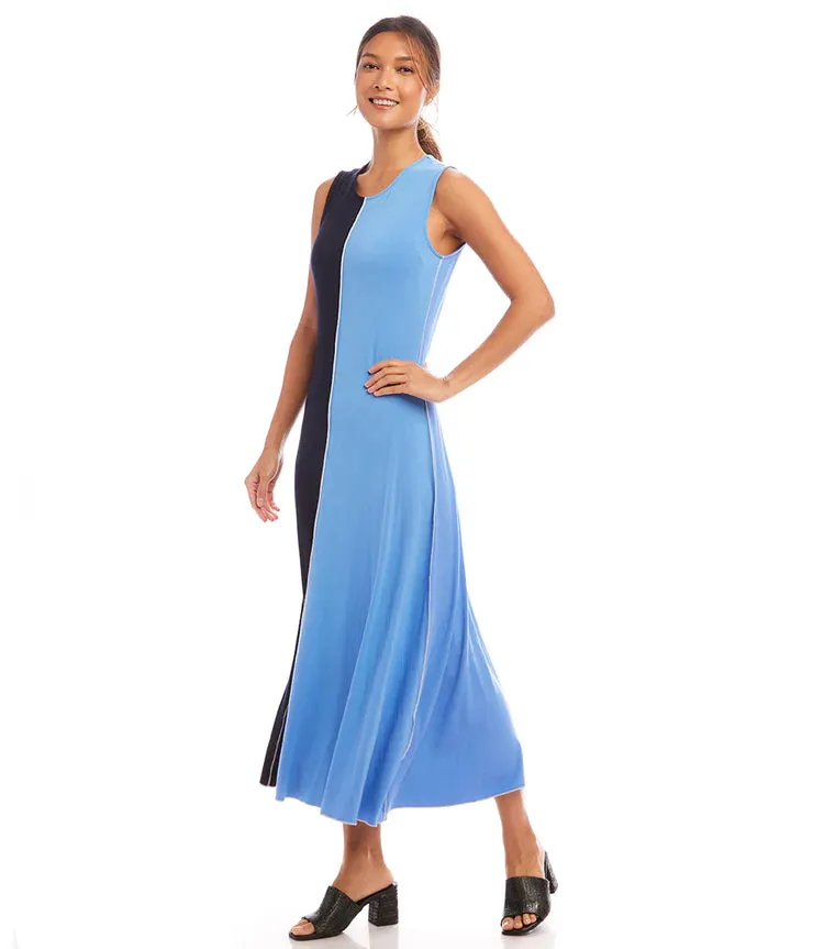 Solene Sleeveless Colorblock Midi Dress in Navy and Blue- Karen Kane 1L13031