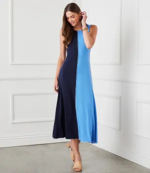 Solene Sleeveless Colorblock Midi Dress in Navy and Blue- Karen Kane 1L13031