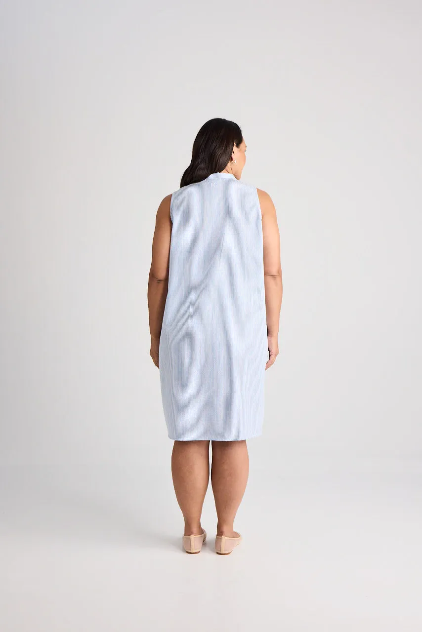 Sophie - Dress - Knee-Length - Blue & White Stripe
