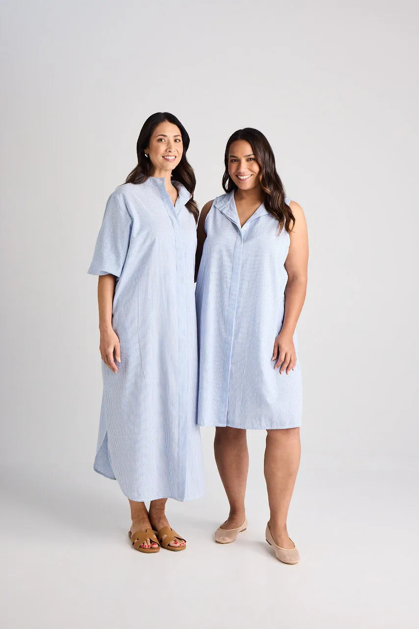 Sophie - Dress - Knee-Length - Blue & White Stripe