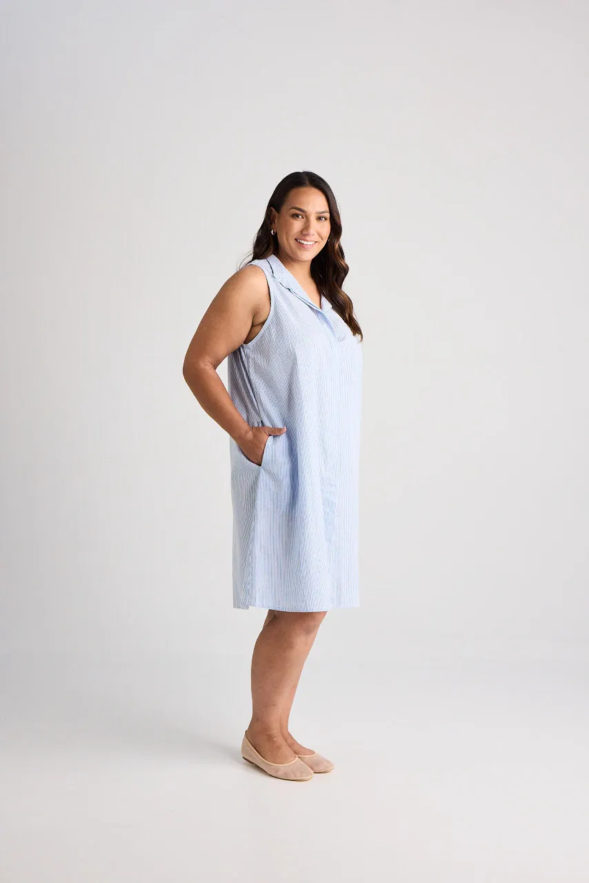 Sophie - Dress - Knee-Length - Blue & White Stripe
