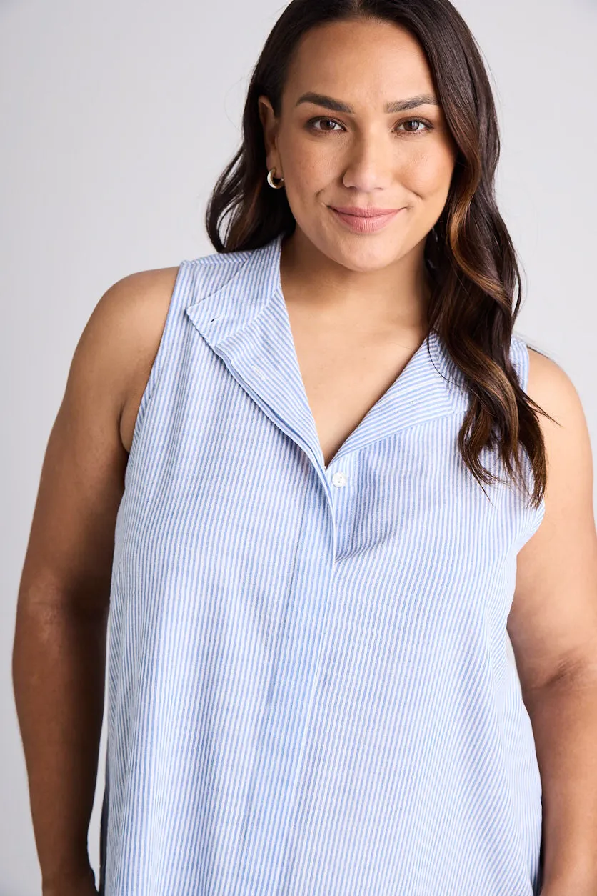 Sophie - Dress - Knee-Length - Blue & White Stripe