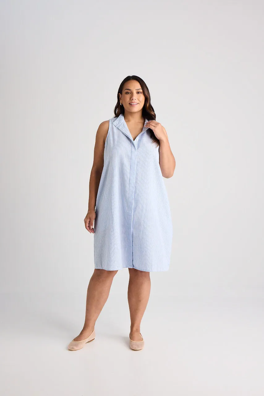 Sophie - Dress - Knee-Length - Blue & White Stripe