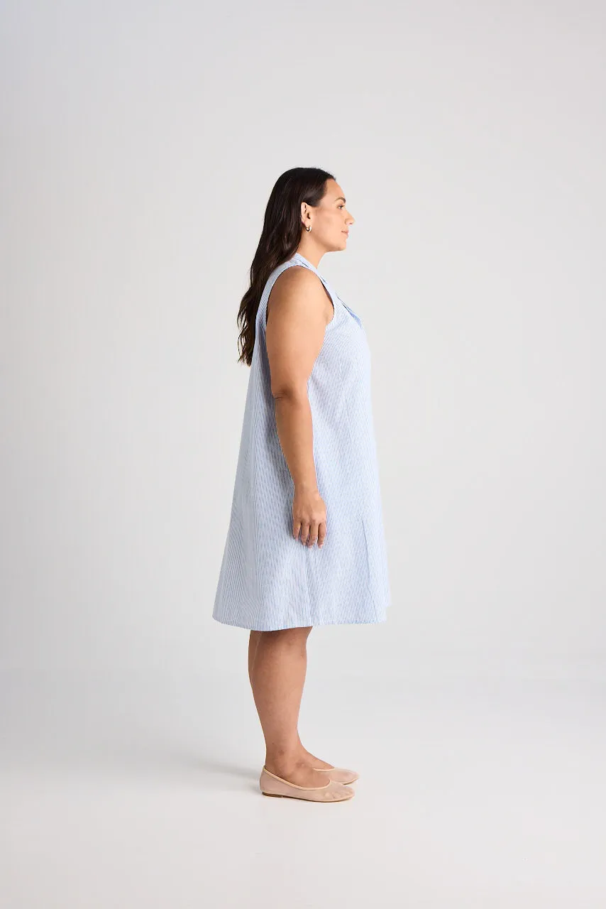 Sophie - Dress - Knee-Length - Blue & White Stripe