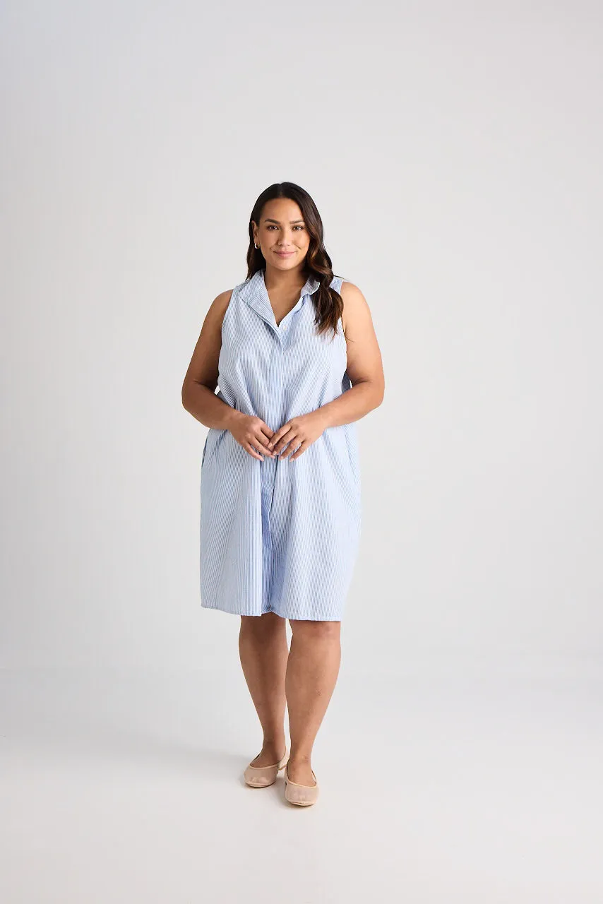 Sophie - Dress - Knee-Length - Blue & White Stripe