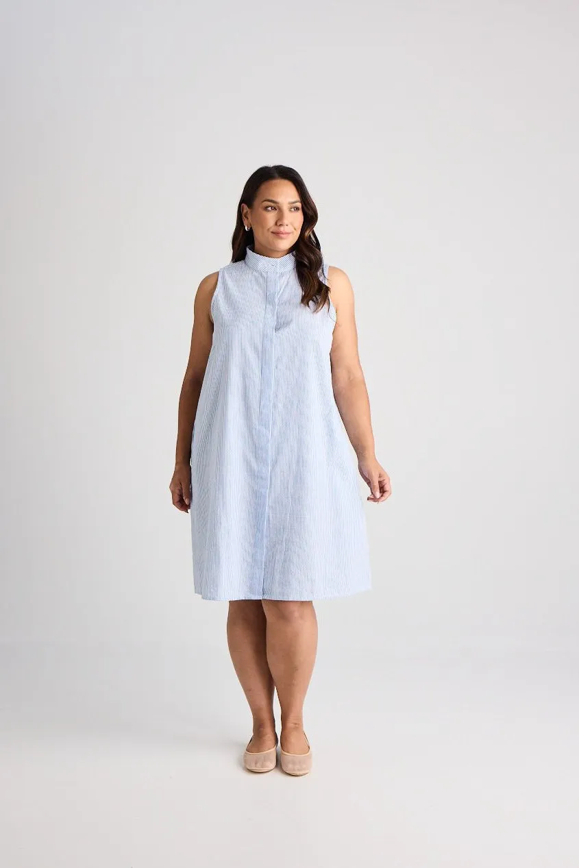 Sophie - Dress - Knee-Length - Blue & White Stripe