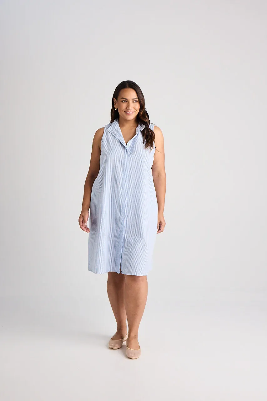 Sophie - Dress - Knee-Length - Blue & White Stripe