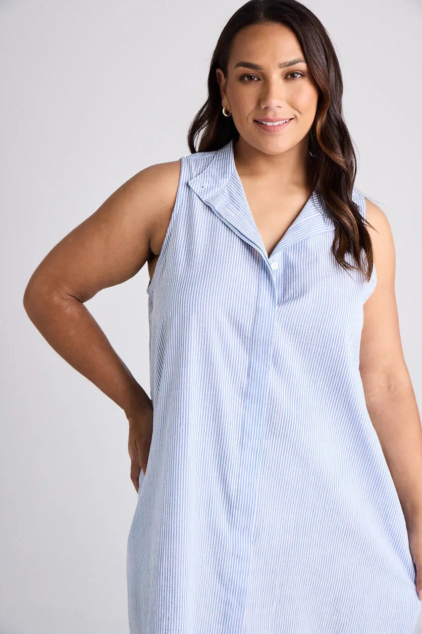 Sophie - Dress - Knee-Length - Blue & White Stripe